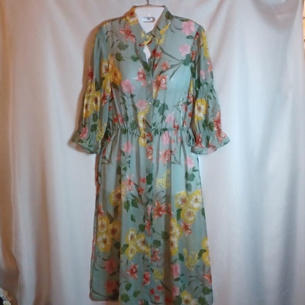 Zara Basic Floral Kimono Style Tunic Shirt Dress for Women. Size XS.
